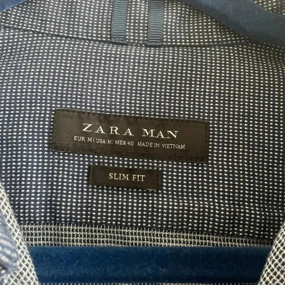 Zara Man slim fit button down Long sleeved Cotton Blue and white Men’s Size M - Picture 3 of 10
